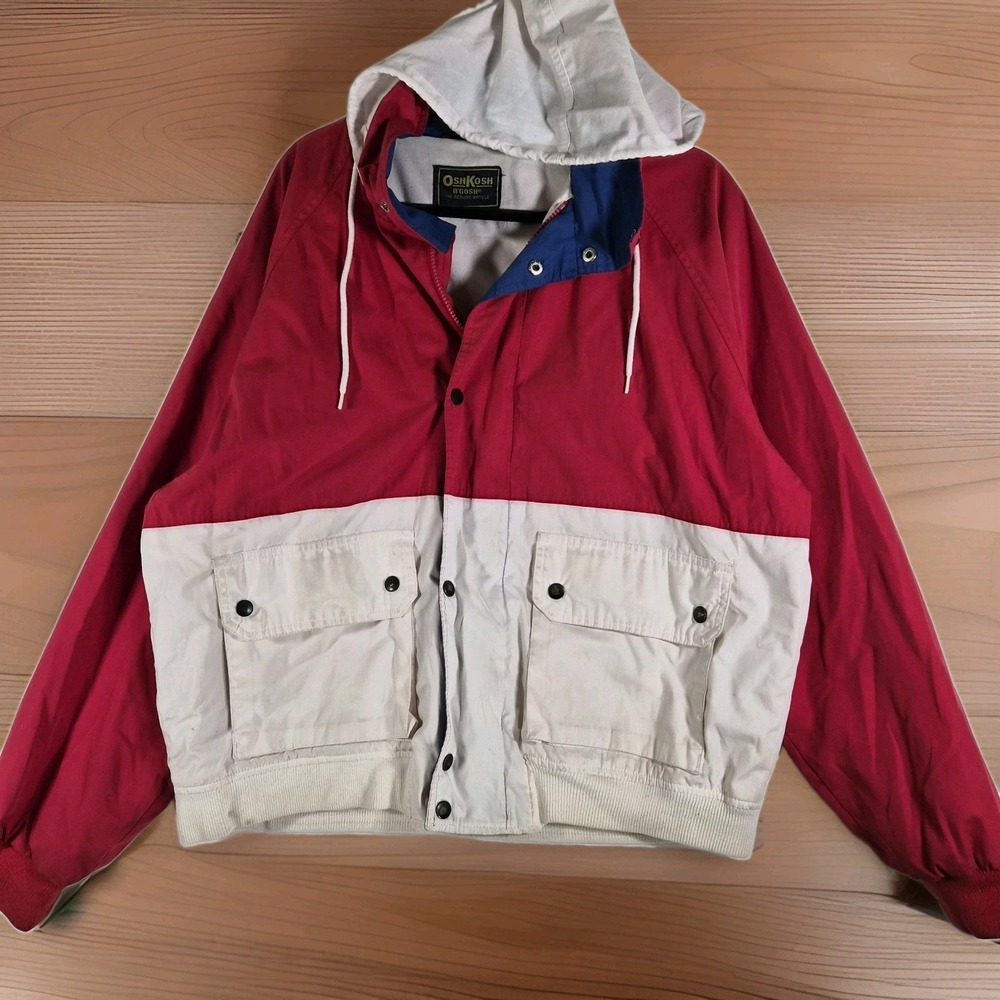 Vintage OshKosh B'Gosh Windbreaker Jacket Large 80s 90s Colorblock Hooded
